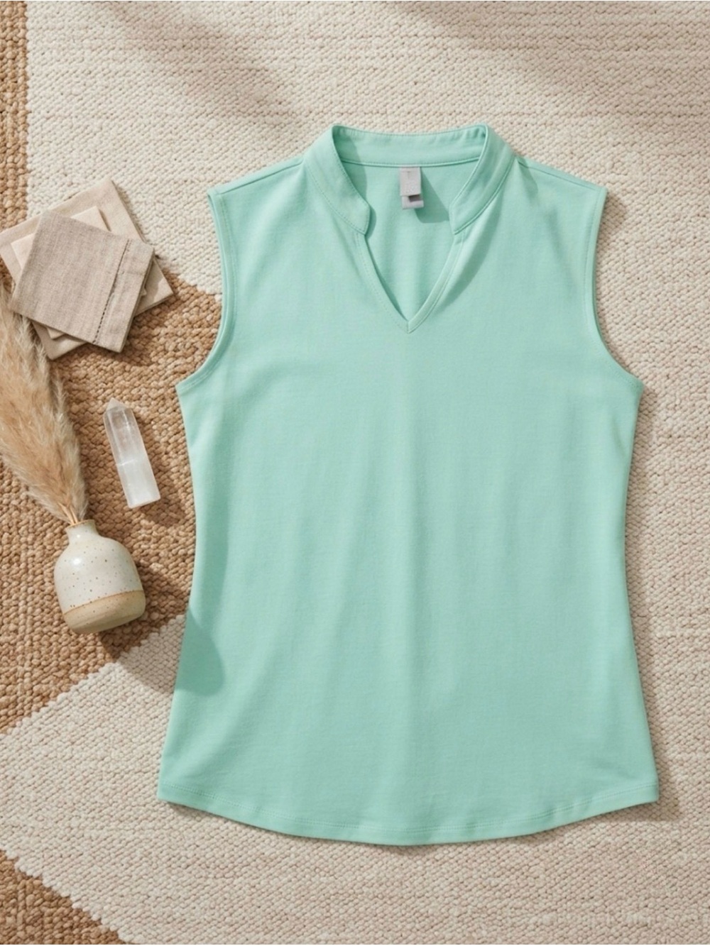 Sleeveless Mint V-Neck Women's Top